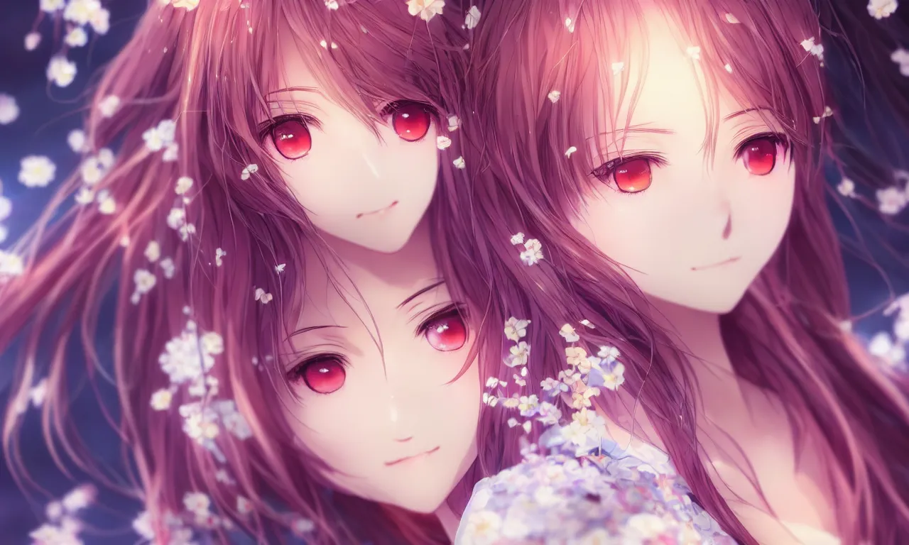 Image similar to portrait three beautiful anime girls wear coctail kimono closeup macro | | sunny night, full moon, dreamlike art, realistic shaded, smile, good looking, hyper details, 4 k realistic, cryengine, realistic shaded lighting poster by artgerm, ross tran, fuji choko, 8 k resolution, trending on artstation, luxury