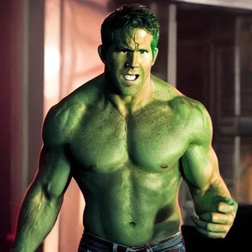 Prompt: ryan reynolds as the incredible hulk movie still