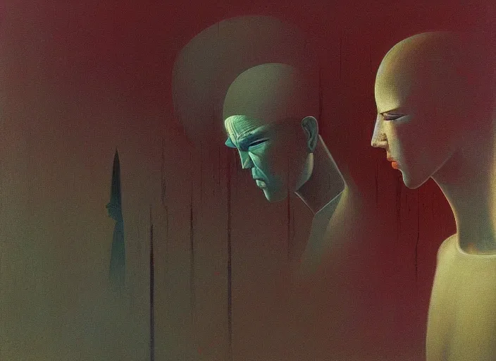 Image similar to portrait painting of closeup meditation, science fiction, Edward Hopper and James Gilleard, Zdzislaw Beksinski, highly detailed