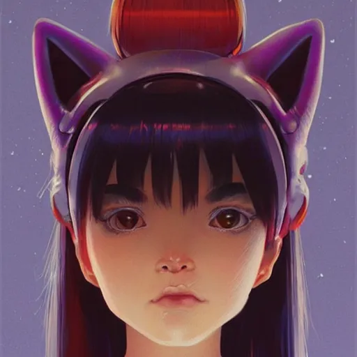 Image similar to A space realistic cat with big and cute eyes, fine-face, realistic shaded perfect face, fine details. realistic shaded lighting poster by Ilya Kuvshinov katsuhiro otomo ghost-in-the-shell, magali villeneuve, artgerm, Jeremy Lipkin and Michael Garmash, Rob Rey and Kentarõ Miura style, trending on art station