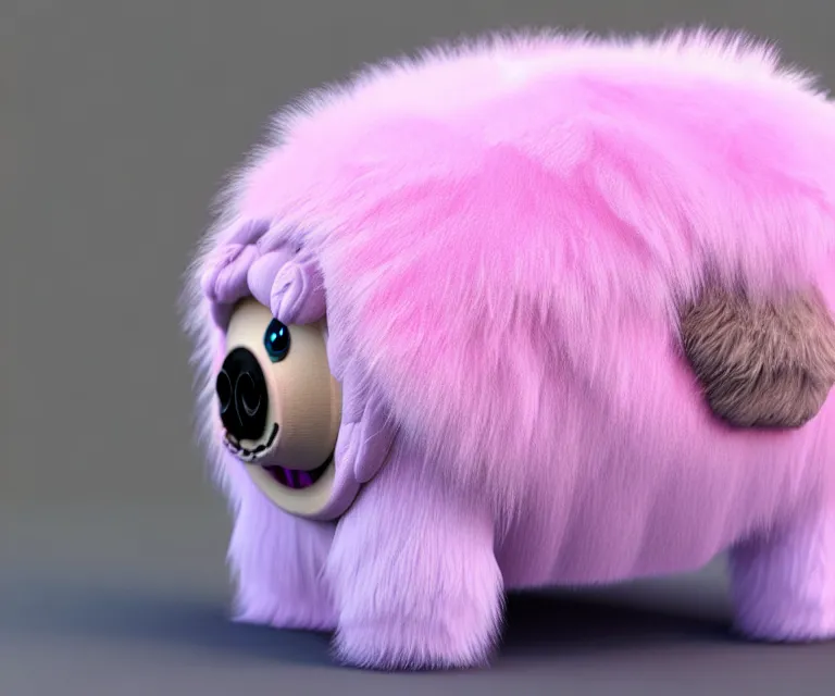 Image similar to high quality 3 d render hyperrealist very cute fluffy tardiradiant, plush mascot, long spiky fluffy smooth hair, photo from the side, pink fluffy fur, vray, smooth background, artstation, ultra detailed