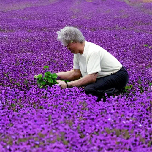 Image similar to purple panther picking petunias, award-winning photography