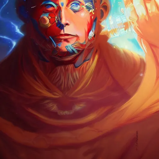 Image similar to anime portrait of Elon Musk as a shaman yedi using dark force to eliminate trump as an anime antagonist by Stanley Artgerm Lau, WLOP, Rossdraws, James Jean, Andrei Riabovitchev, Marc Simonetti, and Sakimichan, trending on artstation