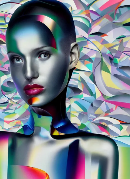 Prompt: futuristic lasers tracing, colorsmoke, fullbodysuit, pyramid hoodvisor, raindrops, wet, oiled, beautiful cyborg girl, by steven meisel, kaws, rolf armstrong, mondrian, hannah af klint perfect pattern geometry abstract acrylic, octane hyperrealism photorealistic airbrush collage painting, monochrome, fluorescent colors, minimalist rule of thirds, eighties eros