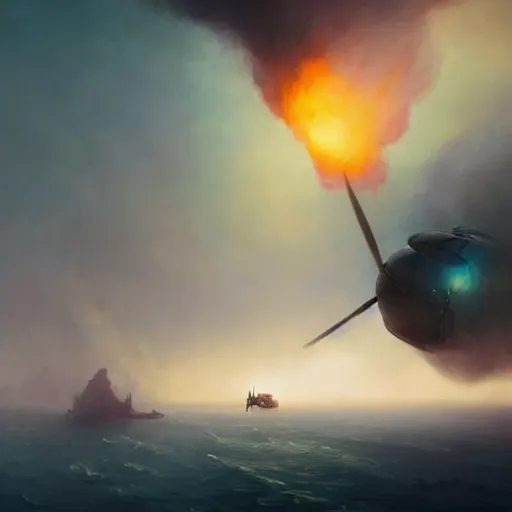 Prompt: a spy doing his mission flying in a helicopter while explosion in the background particles dusty explosion fog made by ivan aivazovsky, peter mohrbacher, greg rutkowski volumetric light effect broad light oil painting painting fantasy art style sci - fi art style realism premium prints available artwork unreal engine