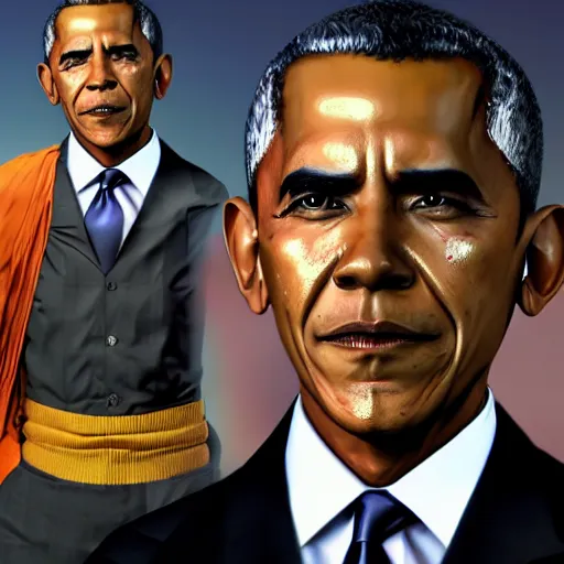 Image similar to full body elegant portrait of a chimera fusion of son goku and barack obama, gta art, gta cover art, realistic art, unreal engine 5 art, d & d design