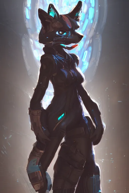 Image similar to an anthropomorphic cyberpunk fox, backlighting, trending on artstation, digital art, furry art, trending on furaffinity, fantasy art, by kawacy