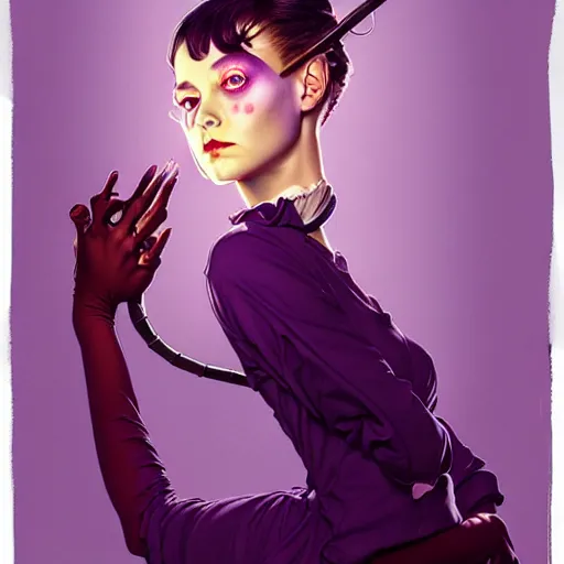 Prompt: artgerm, norman rockwell, joshua middleton, purple color pallete, welcome to night vale, lighthouse in the desert, giant centipede, spooky strange weird quirky, cartoon, 2 d, shades of purple