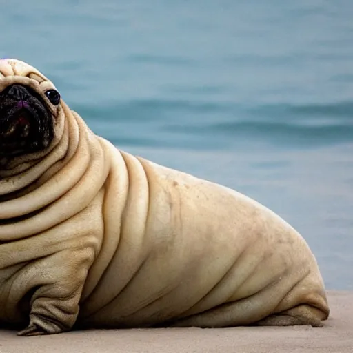 Image similar to a walrus that looks like a pug, national geographic photography