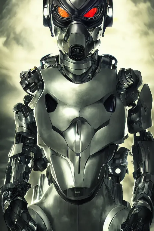 Image similar to cyber cyborg ninja mask helmet metal gear solid artic suit swat commando, global illumination ray tracing hdr fanart arstation by sung choi and eric pfeiffer and gabriel garza and casper konefal, a spectacular view cinematic rays of sunlight comic book illustration, by john kirby