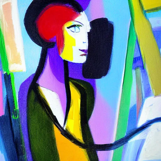 Image similar to the abstract painting of an image of a lady artistic flat illustration by mark spears