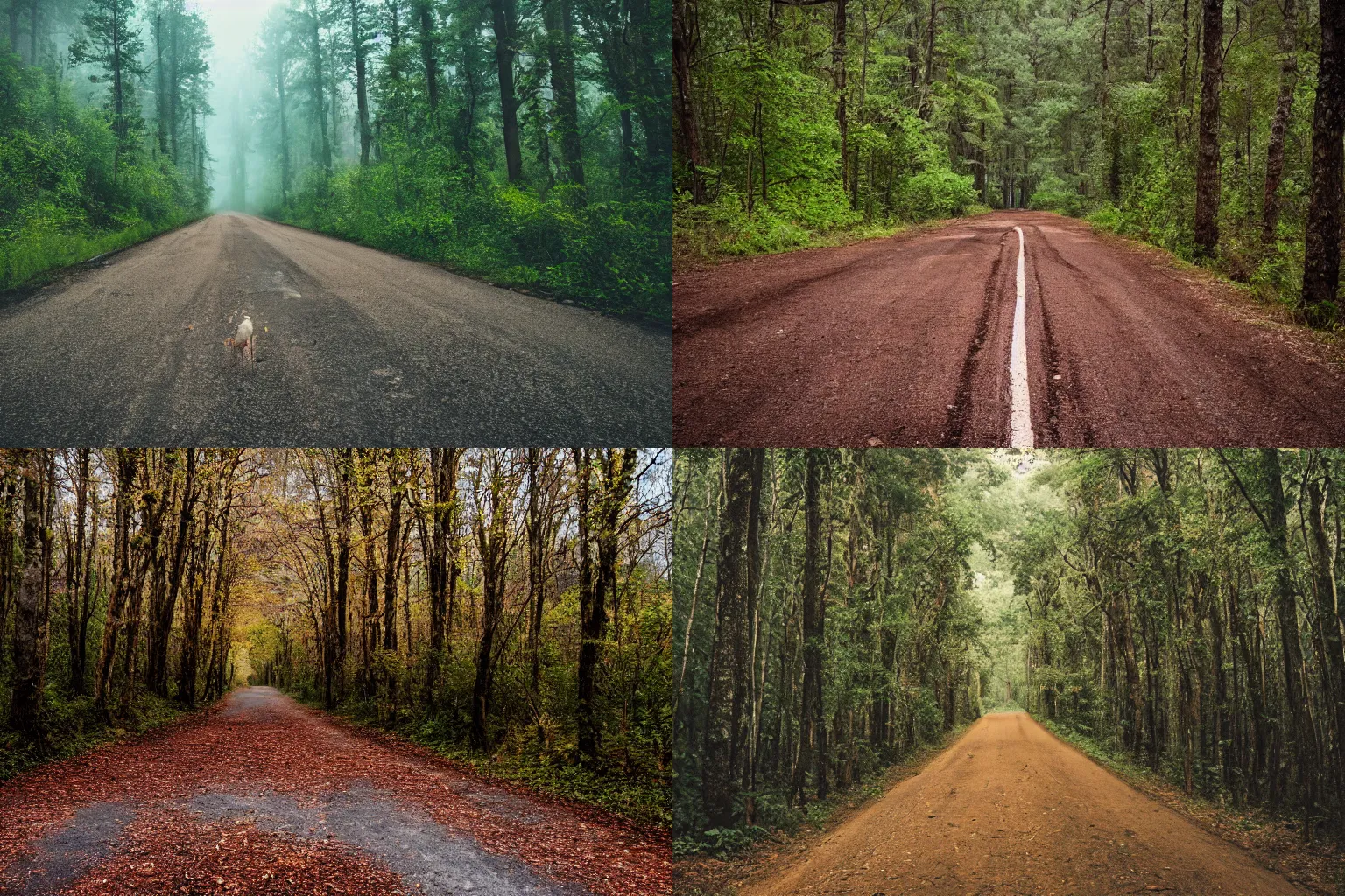 Prompt: meat forest road, photography