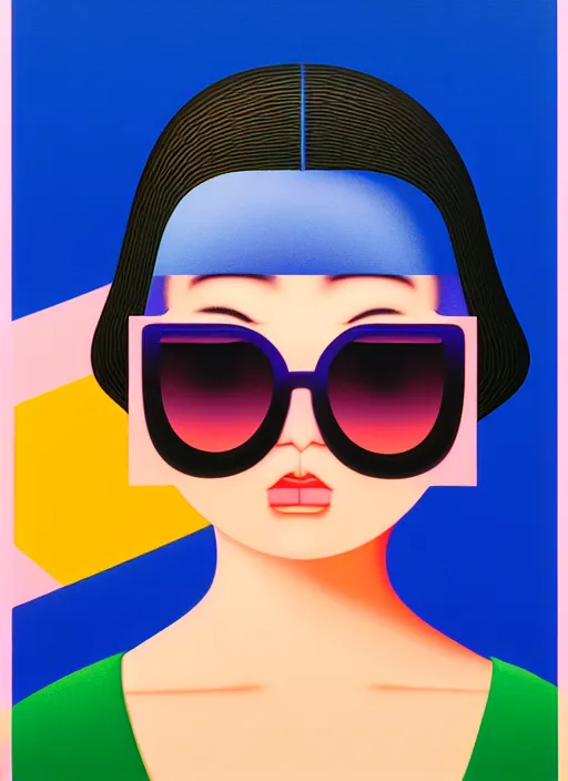 Prompt: cute girl with shades by shusei nagaoka, kaws, david rudnick, airbrush on canvas, pastell colours, cell shaded, 8 k