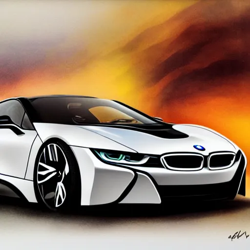 Prompt: bmw i 8 by elena vizerskaya and ivan aivazovsky, perfectly detailed, artstation, sharp focus, highly detailed, studio photography, impresion de giclee arte abstracto, award winning