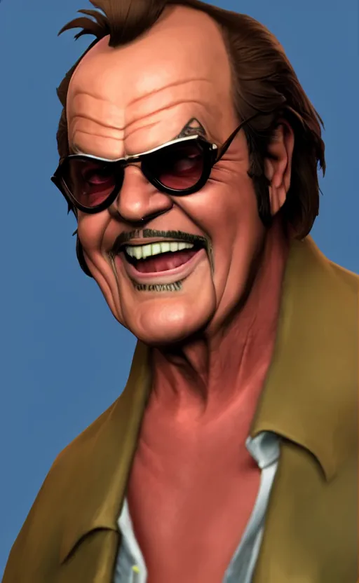 Image similar to Jack Nicholson as a character in the game League of Legends, with a background based on the game League of Legends, detailed face, old 3d graphics