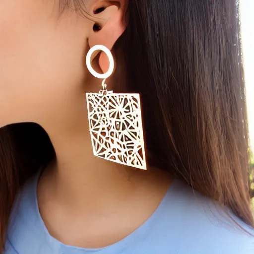 Prompt: segmented 2d laser cut earrings, geek