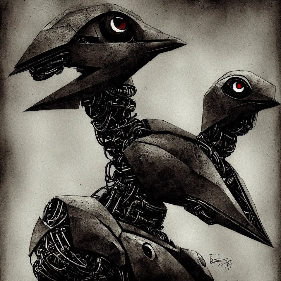 Image similar to portrait of a robotic bird by ben templesmith, portrait, cinematic, epic composition, digital painting, digital art, masterpiece