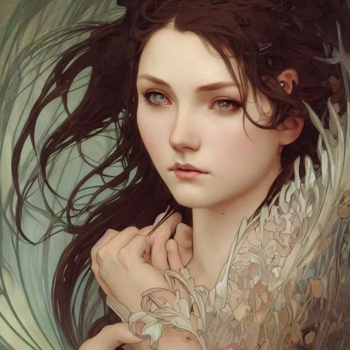 Prompt: a portrait of a beautiful! angel by ross tran!!! and alphonse mucha and greg rutkowski! and gustav dore! and artgerm!, in style of digital art illustration. symmetry. highly detailed face. fantasy, smooth, hyper detailed, sharp focus, soft light. trending on artstation. 4 k