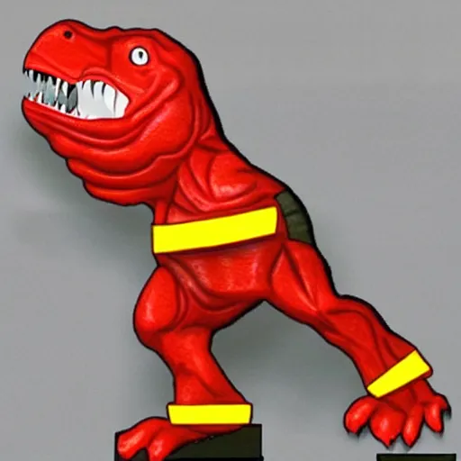 Image similar to a muscular tyrannosaurus Rex firefighter,