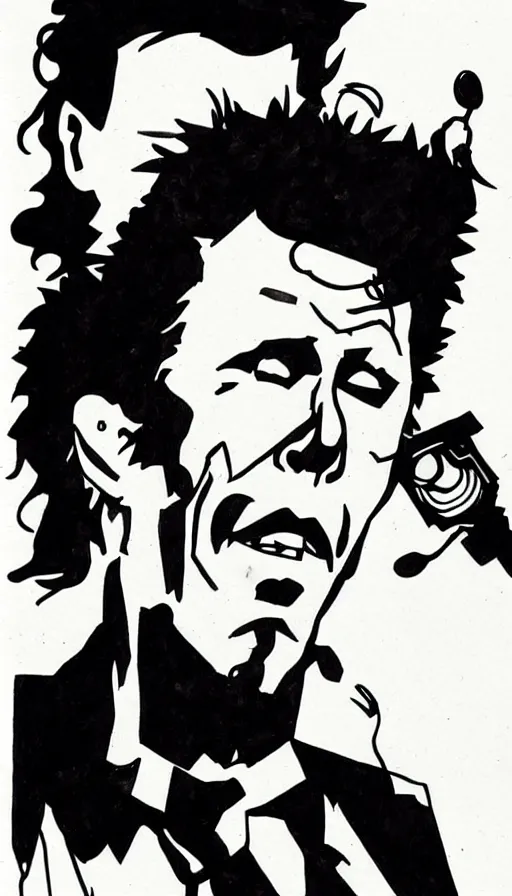 Prompt: ink illustration detailed portrait of Tom Waits by Mike Mignola