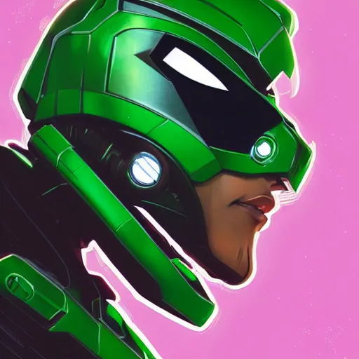 Prompt: a portrait of a stunning beautiful elite green lantern gundam pilot, with an intricate, detailed, urban inspired hiphop afro futuristic helmet, vector behance hd jesper ejsing, rhads, makoto shinkai, lois van baarle, ilya kuvshinov, rossdraws, hd, 3 2 k, ilya kuvshinov, gustav klimt