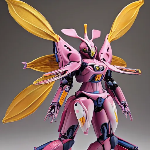 Image similar to futuristic nymphaea mecha waterlily upper body, sepals forming helmet, floral details, nymphaea, 8 k hd resolution, barbatos gundam with floral inlay, bandai box art, star wars, tristan eaton, makoto kobayashi, frank gehry, raymond swanland