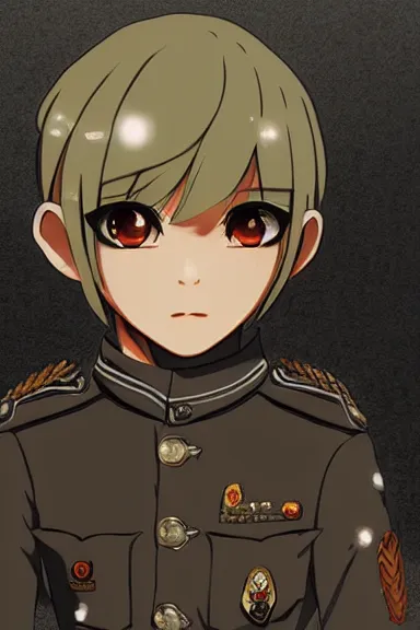 Image similar to beautiful little boy in nazi male uniform. made in abyss art style, sharps focus, cute detailed artwork, anatomically correct, ilya kuvshinov, reflection, perfect composition, wallpaper mobile, digital art, detailed anime soft face, symmetrical face, western comic, illustration, realistic, smooth, lois van baarle, soft details, illumination