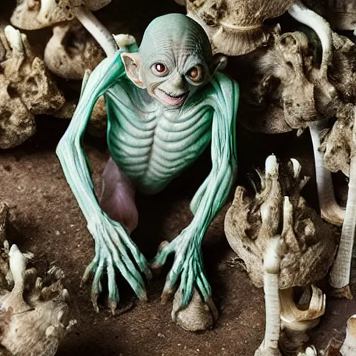 Image similar to Gollum on psylocibine mushrooms