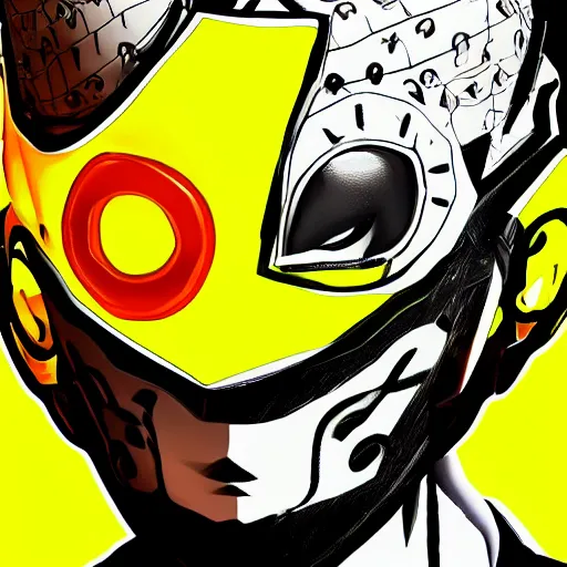 Image similar to detailed guy with mask made in persona style highly detailed high quality, 8k, smooth, art, art, detailed face, sharp focus, beautiful scene, neon, beautiful scene