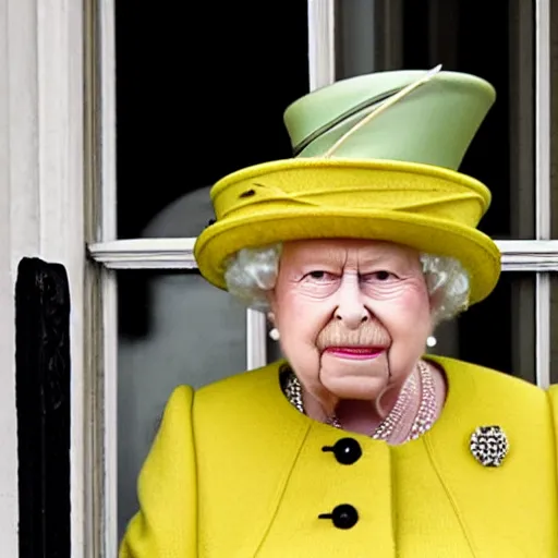 Prompt: mean mister mustard seed, a photo of a mean old man shouting something obscene at the queen.