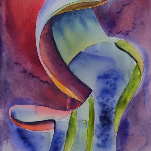 Prompt: a beautiful watercolor painting of a biomorphic architecture