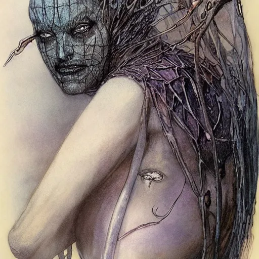 Prompt: a beautiful drider drow spider queen by alan lee