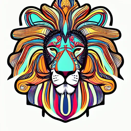 Image similar to lion subject, sticker, highly detailed, colorful, illustration, smooth and clean vector curves, no jagged lines, vector art, logo