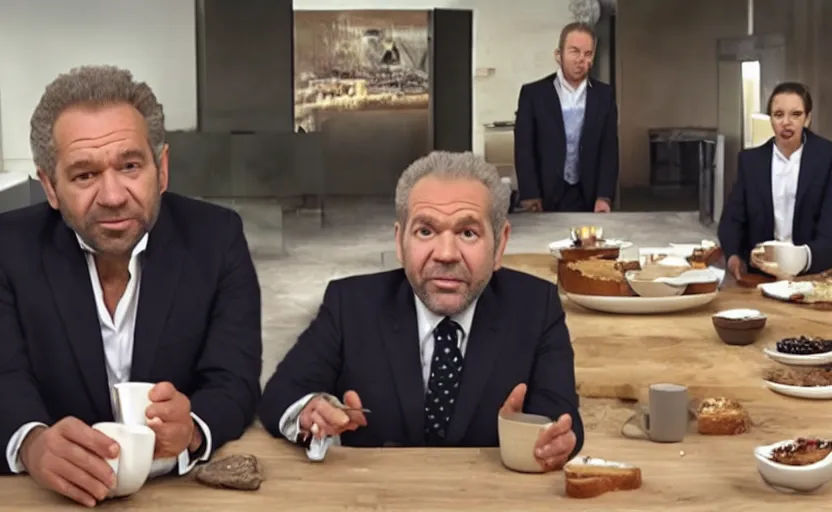 Image similar to alan sugar dream sequence. the apprentice, eating toast