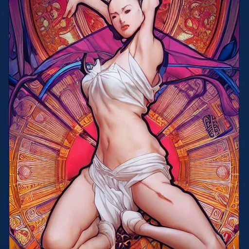 Image similar to the queen perfect coloring, low saturation, epic composition, masterpiece, bold complimentary colors. stunning masterfully illustrated by artgerm, range murata, alphonse mucha, katsuhiro otomo