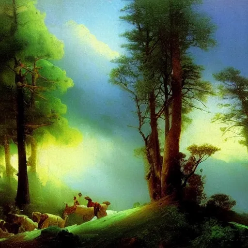 Image similar to aivazovsky's painting. forest landscape. oil on canvas, a masterpiece in the style of aivazovsky.