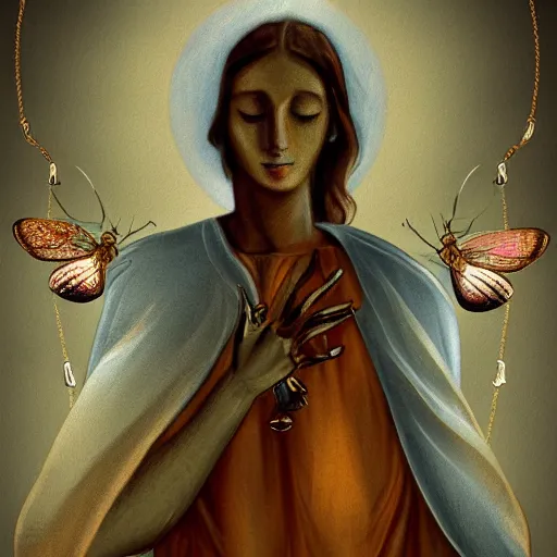 Image similar to God Returned with the moth chained to his hand, there's so many things that you'll never understand, digital art