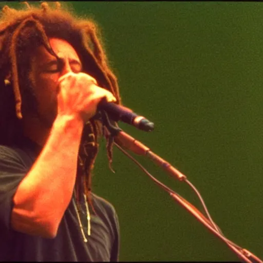 Image similar to Rage Against the Machine, live in concert, Zack de la Rocha, dreadlocks, 1994, live at Lollapalooza, 1994 VHS quality