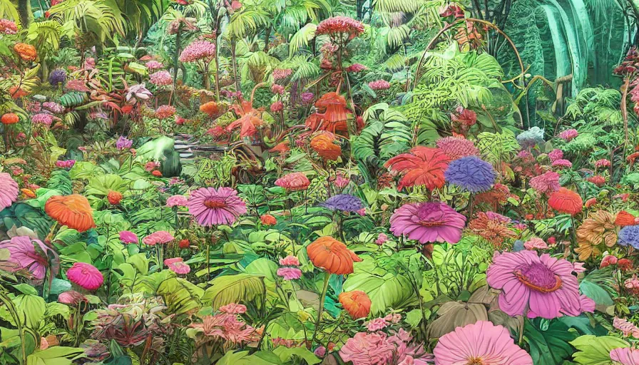 Prompt: flowery jungle by shigeru mizuki, hyperdetailed, artstation, cgsociety, 8 k