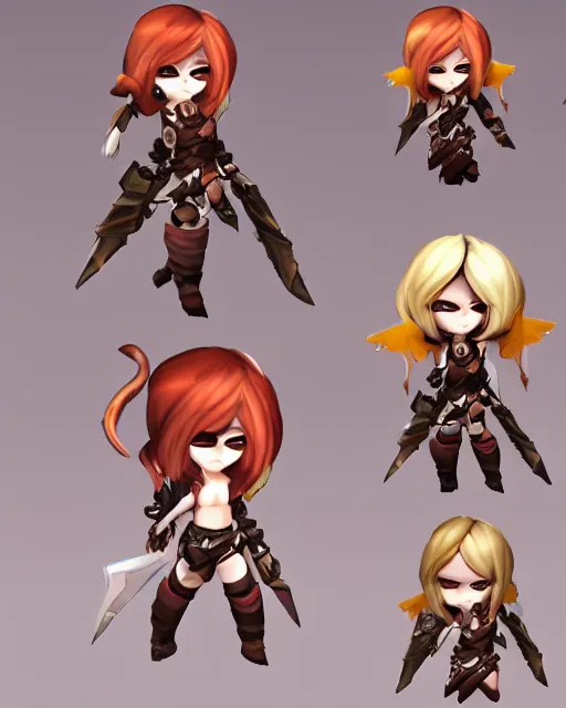 Image similar to female warrior mini cute style, highly detailed, rendered, ray - tracing, cgi animated, 3 d demo reel avatar, style of maple story, maple story gun girl, katelynn from league of legends chibi, soft shade, soft lighting