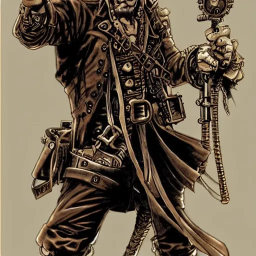 Prompt: a steampunk pirate, by kim jung gi and karl kopinski