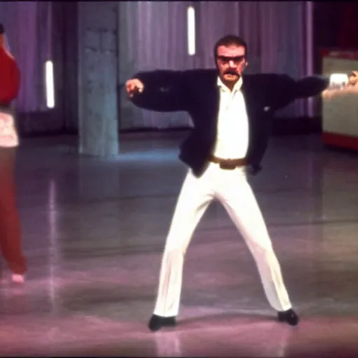 Image similar to A still of Walter White dancing in Saturday Night Fever (1977)