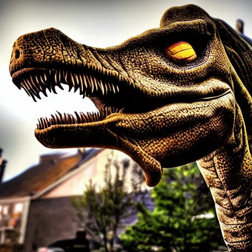 Image similar to dinosaur smoking a cigarette in their mouth realistic hdr professional shot