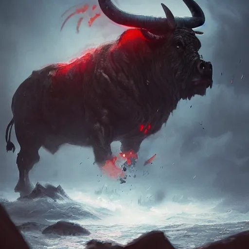 Bull, black, neuroset, animal, fantasy, horns, HD wallpaper | Peakpx