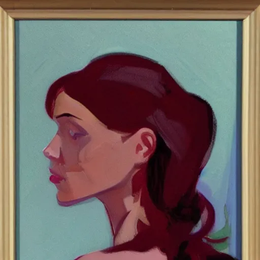 Image similar to portrait profile of a mysterious beautiful women in 1 9 7 8. oil painting by john watkiss