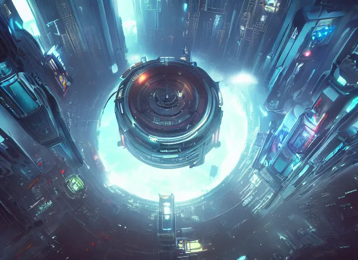 Prompt: a futuristic city with a giant eye in the center, cyberpunk art by neil blevins, cgsociety, fantasy art, dystopian art, cryengine, redshift