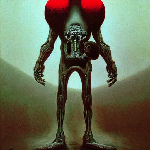 Prompt: cyborg - evil - satan - mickey - mouse painted by zdzisław beksinski