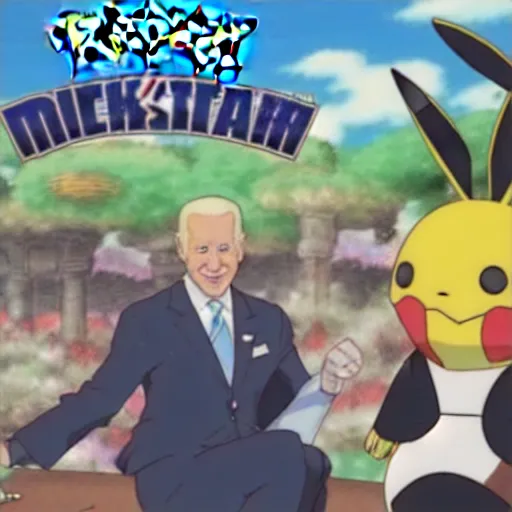 Prompt: Joe Biden is a pokemon master, remastered anime DVD, 2016, illustration