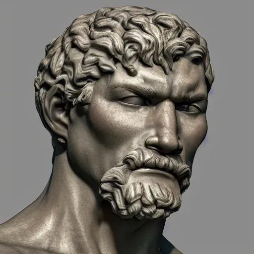 Prompt: an amazing close - up sculpture of hercules, a sculpture of hercules renaissance style by michelangelo and auguste rodin. volumetric lighting, ultra - hd, unreal engine 5, god - like