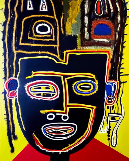 Prompt: A extremely ultra highly detailed majestic hi-res beautiful immaculate head and shoulders award winning painting stunning masterpiece of the face of a ultra highly detailed strong black ultra detailed African mask portrait by Jean-Michel Basquiat, 8k, high textures, ultra hyper sharp, insanely detailed and intricate, super detailed, 8k HDR ultra high quality